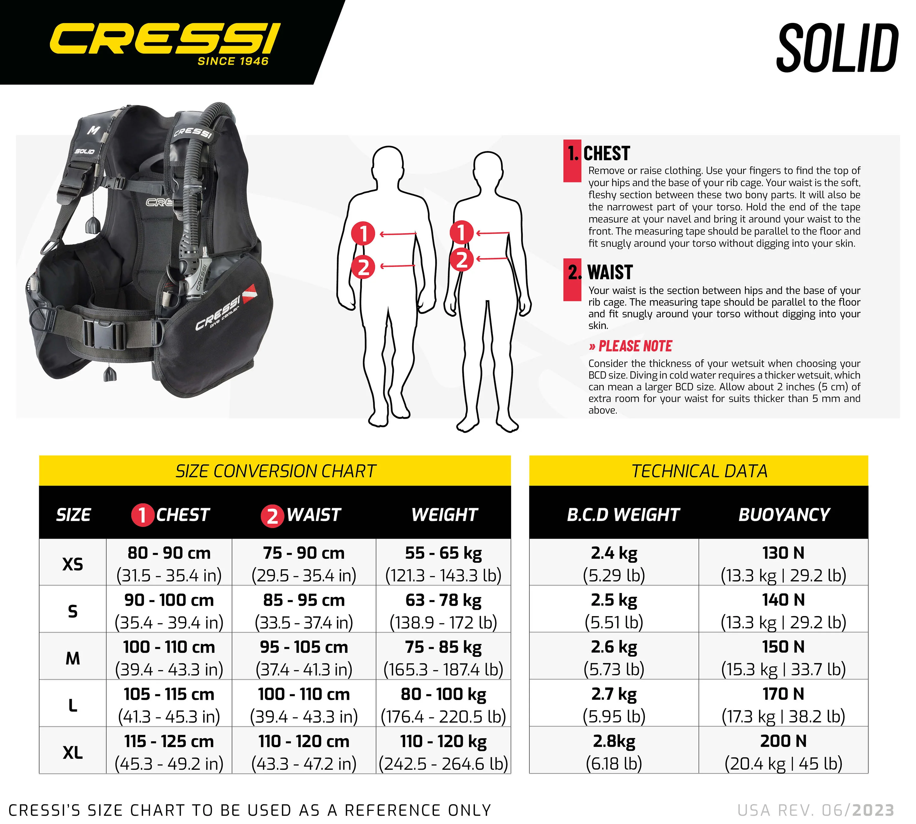 Tabela rozmiarów Cressi Solid