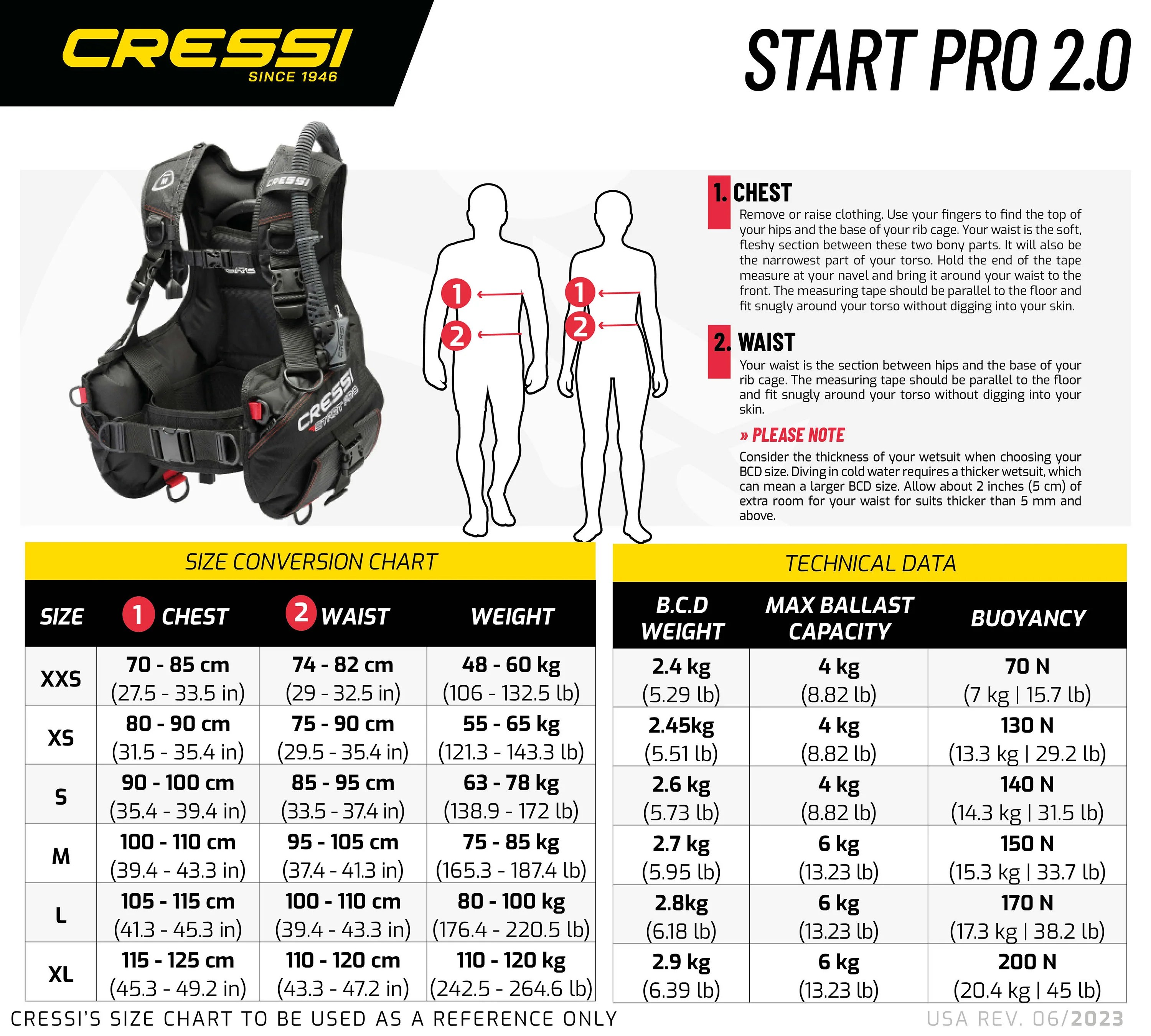 Tabela rozmiarów - Cressi Start Pro