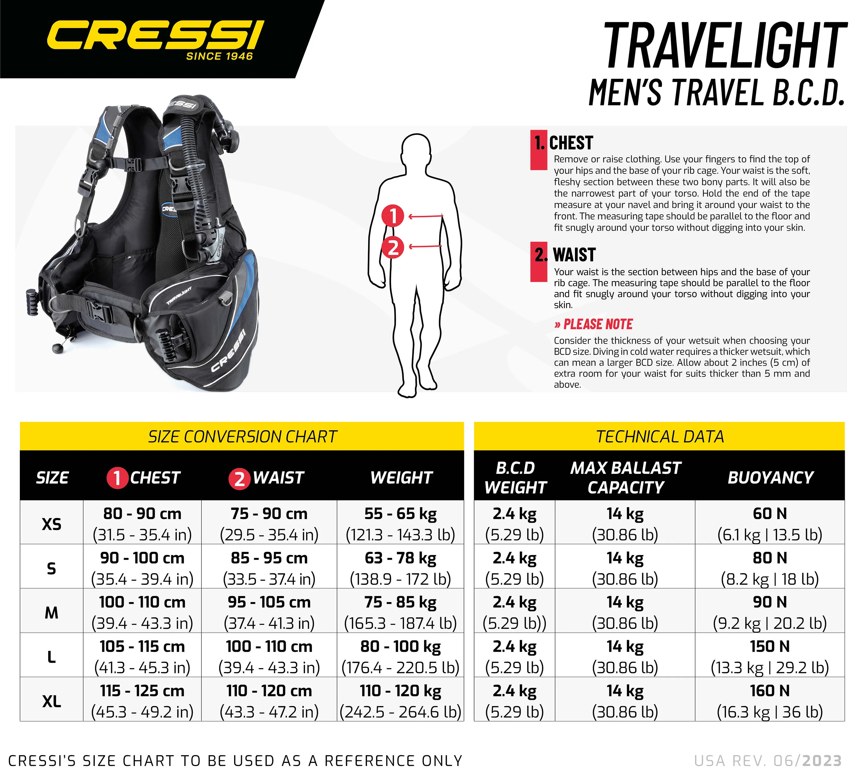 Tabela rozmiarów - Cressi TravelRight